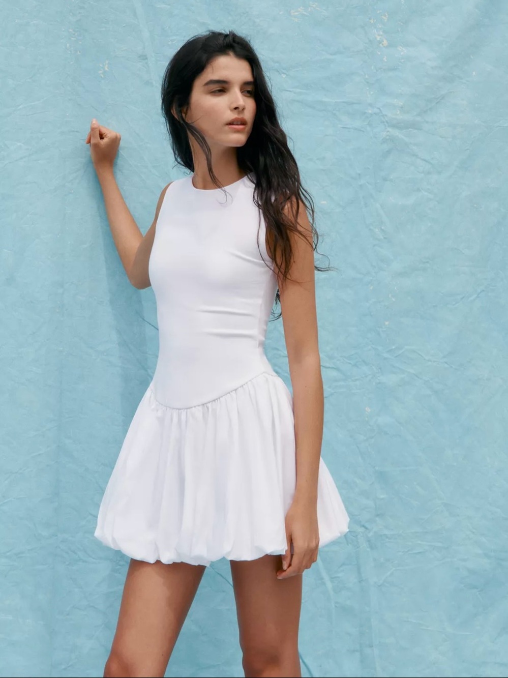 New ZARA Interlock Combination Sleeveless Bubble Hem Mini Dress